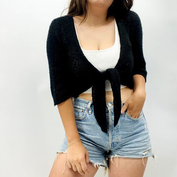 Wooden Ships Size S/M Black Front Tie Cardigan - Picture 7 of 8